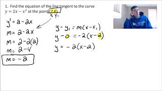 Equation of a line tangent to a curve example