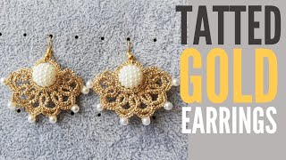 Needle Tatting | Gold Earrings | Brincos Dourados em Frivolité ENG SUB