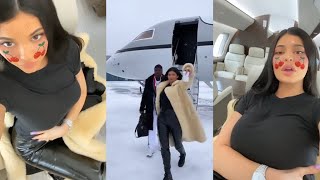 Kylie Jenner on a Jet with Corey Gamble