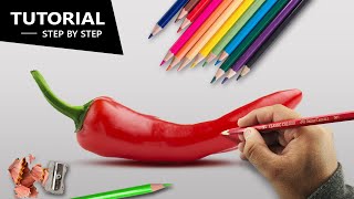 Drawing Chili Pepper with Pencil color | Tutorial for BEGINNERS