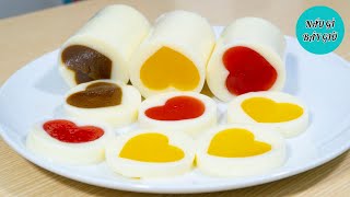 Cách Làm Thạch Sữa Chua Rau Câu Cuộn Hoa Quả Hình Trái Tim - Nấu gì bây giờ