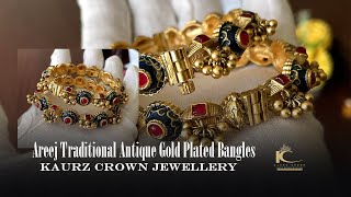 Kaurz Crown - Areej Traditional Antique Gold Plated Bangles - New Jewellery Collection 2023