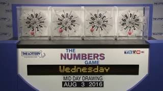 Midday Numbers Game Drawing: Wednesday, August 3, 2016