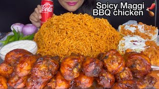 ASMR SPICY MAGGI NOODLES,BARBECUE CHICKEN LEG PIECE,SHAWARMA PLATTER *FOOD EATING VIDEOS*