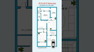 30x60 house plan with car parking, 2bhk 30' by 60' home plan, 30*60 house design, house map #shorts