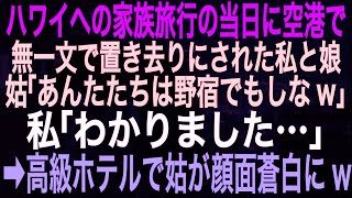 【スカッとする話】ハワイへの家族旅行の当日に空港で無一文で置き去りにされた私と娘。姑「あんたたちは野宿でもしな」私「わかりました…。帰ります」➡高級ホテルで姑が顔面蒼白に