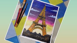 Eiffel tower painting | Eiffel tower at night | step by step painting | easy acrylic painting