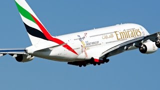 The ICC Cricket World Cup 2015 A380 takes-off Emirates Airline The ICC Cricket World Cup 2015 A380 takes-off Emirates Airline