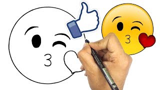 تعليم الرسم | كيف ترسم ايموجي الفيسبوك وجه مع قلب و غمزة || رسم سمايلات | تعلم رسم ايموشن