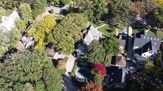 Drone video of residential neighborhood near Frank Lloyd Wright's home and studio in Oak Park , IL