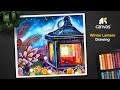 Winter lantern drawing with oil pastel | Winter drawing - Rang Canvas