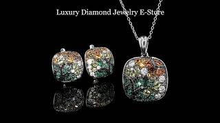 Geometric Square Sparkling Colorful Stones Silver Jewelry Set