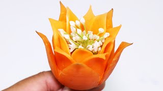 Vegetable Carving: Beautiful Carrot Flower Carving Garnish