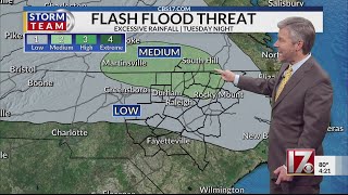 Flash flood threat Tuesday night in central NC