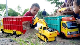 Mobil Truk Kayu Muat Pasir, Eskavator Remote Control | Mainan Anak Miniatur Truk Kayu