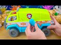 paw patrol toys unboxing asmr transport vehicle rescue knights towers and headquarters hq