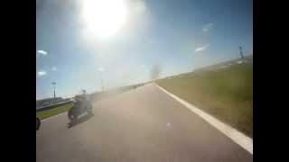 Daytona CCS Turn one Crash Bike slid thru the barior and then another 200 feet. road race Oct 2012