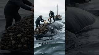 To elderly fisherman helping a majestic old whale remove painfull brancles his body #whale #sealife