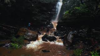 Ermayi Falls, Karnataka during monsoon. Drone view in 4K.