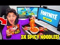 Kid Eats 3X NUCLEAR FIRE NOODLES For Every Kill In Fortnite... (SPICY RAMEN CHALLENGE!)