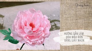 How to make paper peony| Làm hoa mẫu đơn bằng giấy nhún | Greeny channel