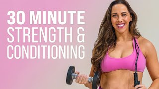 STRONG AND SWEATY - Strength \u0026 Conditioning Workout - All Fitness Levels! | FUSION - Day 1