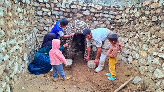 Iran Nomadic Life: Building an Old Fireplace with Natural Stone and Soil in the Mountain of Iran🏡🔥⚒️