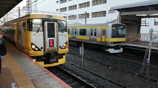 JR東日本E231系0番台八ミツB10編成総武線各駅停車津田沼行き(JB22)発車E257系500番台千マリNB-04編成房総エクスプレス特急電車錦糸町駅(JO22)17時19分到着