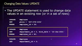 Topic 03, Part 07 - Modifying Data using the SQL UPDATE Statement