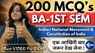 200 MCQ’s For BA-1st Semester|Indian National Mov. \u0026 Constitution Of India|Sonam Chauhan|POL.Science