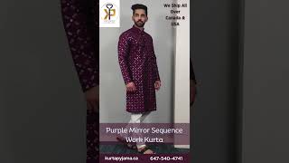 Buy Purple Mirror Sequence Work Kurta For Men! Free Shipping on orders above $110.