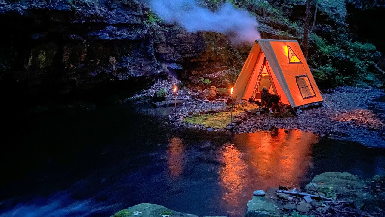 3 Days Solo Camping In Rain Forest Bushcraft Tent Shelter Fish