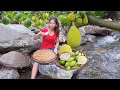 Mouth watering fruit: A lot natural fruit for food - Green mango and Jackfruit with Fish paste chili