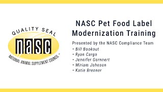 NASC Pet Food Label Modernization Training