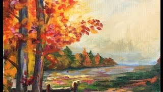 Beginner Learn to paint a Landscape Full acrylic for Fall /Autumn lovers | TheArtSherpa