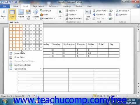 Word 2010 Tutorial Creating Tables Microsoft Training Lesson 16.2 Word 2010 Tutorial Creating Tables Microsoft Training Lesson 16.2