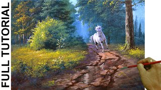 Acrylic Landscape Painting Tutorial / White Horse From the Forest / JMLisondra