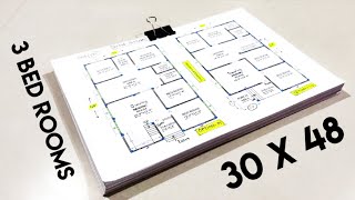 30 X 48 HOUSE PLAN DESIGN II 3 BHK HOUSE PLAN II 30 X 48 GHAR KA NAKSHA