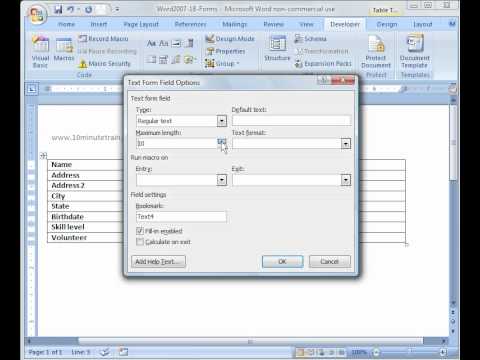 Word 2007 Tutorial 18: Creating Forms in Word Word 2007 Tutorial 18: Creating Forms in Word