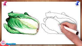 卡通简笔画《白菜》如何画卡通蔬菜：《纯手绘》水彩上色。How to draw cartoon vegetables.《白菜》《배추》《Chinese cabbage》