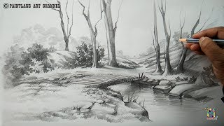 How to draw a easy and simple scenery with pencil | Step by step