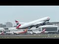 Qantas A330 (missing w/let), Thai A350, British B777-300 & Singapore A380 depart Sydney on 34L