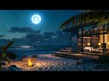 Tranquil Coastal at Night in Villa Space with Fire pit | Calming Wave 🌊🏝️ Hideout Beach Landscape