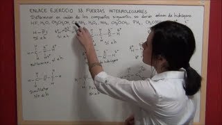 QUIMICA Enlace Ejercicio 33 Determinar en qué moléculas se darán enlaces de hidrógeno