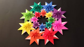 折り紙 2色の星のリース 折り方 2 Origami star wreath tutorial（NiceNo1）