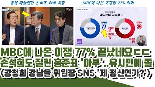 MBC에 나온 이잼 77% 의미 국힘-수박ㄷㄷ 손석희도 질린 홍준표 아부.. 유시민에 급 떨어졌다 (강청희 '제 정신인가?')