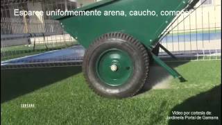 🌱 Recebadora manual  LT180 esparciendo arena