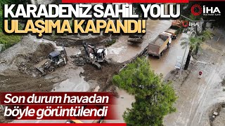 Ordu’da Sel ve Heyelan Sonrası Kapanan Sahil Yolu Böyle Görüntülendi