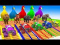 5 Giant Duck Cartoon,Cow,Mammoth,Lion,T-Rex,Tiger Paint Wild Animals Crossing Fountain Animation