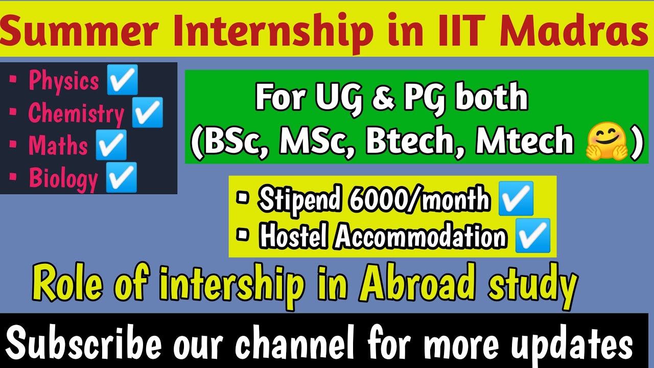 Internship In IIT Madras For BSc, MSc, BTech , Mtech Students| Summer ...